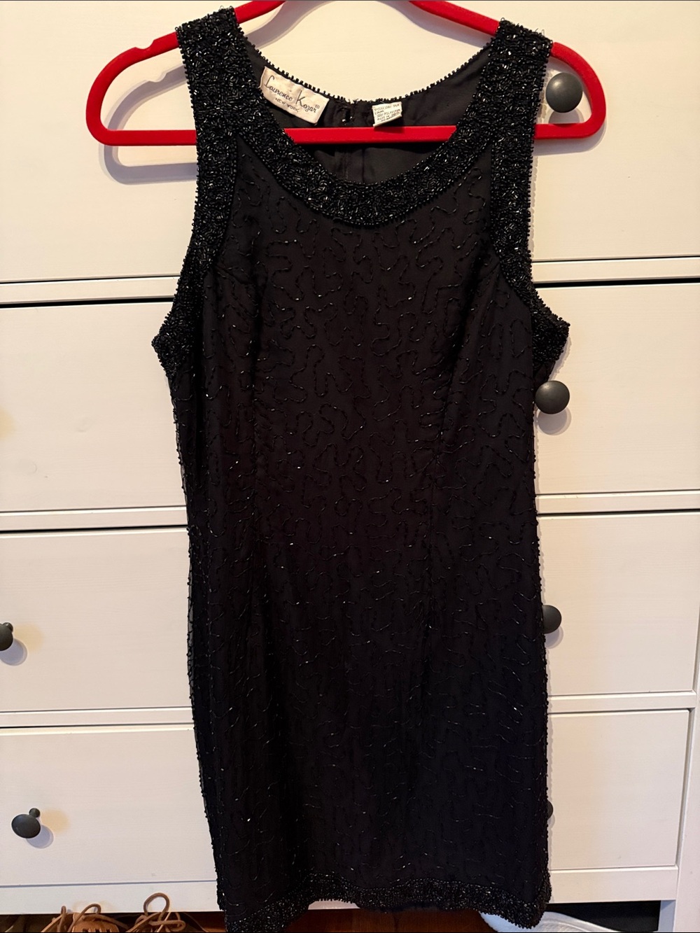 Vintage Laurence Kazar Black Beaded Sleeveless Cocktail Dress